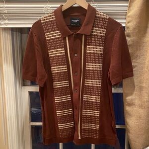 ABERCROMBIE & FITCH  Men's Rust Brown and Cream  Button Down Shirt